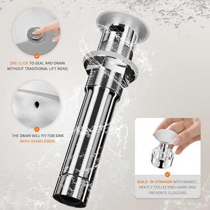 Phiestina Widespread 3 Hole Bathroom Sink Faucet, 8 Inch Chrome Finish, Modern Vanity Faucet with Metal Pop Up Drain, WF015-1-C