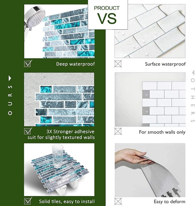 STICKGOO Thicker Design Peel and Stick Tile Backsplash, 12”×12”Stick on Backsplash for Kitchen, Self Adhesive Tile Stickers for Kitchen Backsplash and Bathroom(10 Sheets)