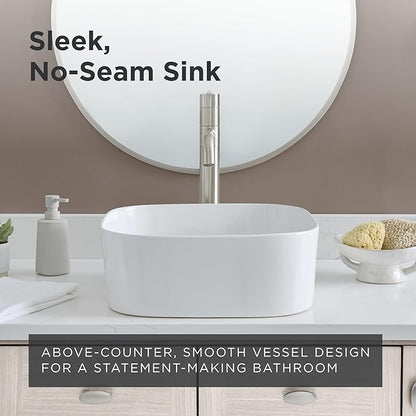 Gerber Cymira 16 in. Soft Square Vessel Bathroom Sink, Above-Counter Glazed White Fireclay Ceramic Vanity Sink, Modern Transitional Basin Sink Bowl, G0013778