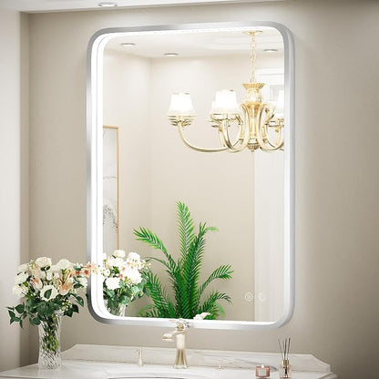 24x36 Inch LED Sliver Frame Bathroom Mirror,3-Color