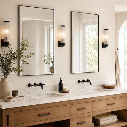 24x36 Matte Black Framed Rectangle Bathroom Vanity Wall Mirror | Over-Sink Vanity Mirror, Slim Metal Frame, Entryway or Dresser Use, Vertical/Horizontal Mount, Tempered Glass