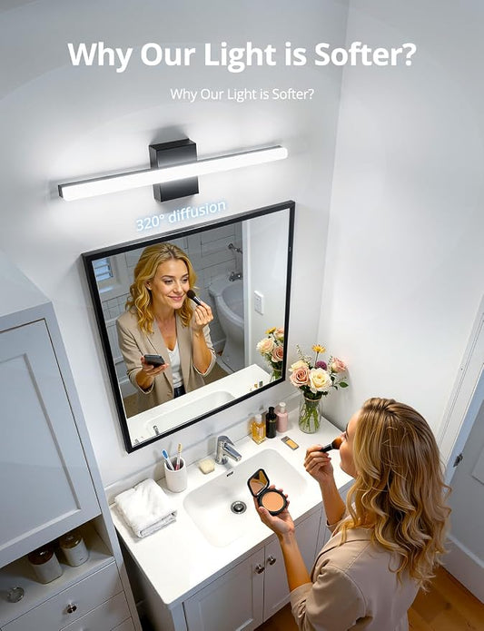 Led Vanity Lights Over Mirror Soft Shadow Free Black Bathroom Lamp for Wall,14W 24 Inch Long Restroom Lighting Bars Cool White 6000K Lámparas Luces para Baños Sobre Espejo Modernas 2 Pack