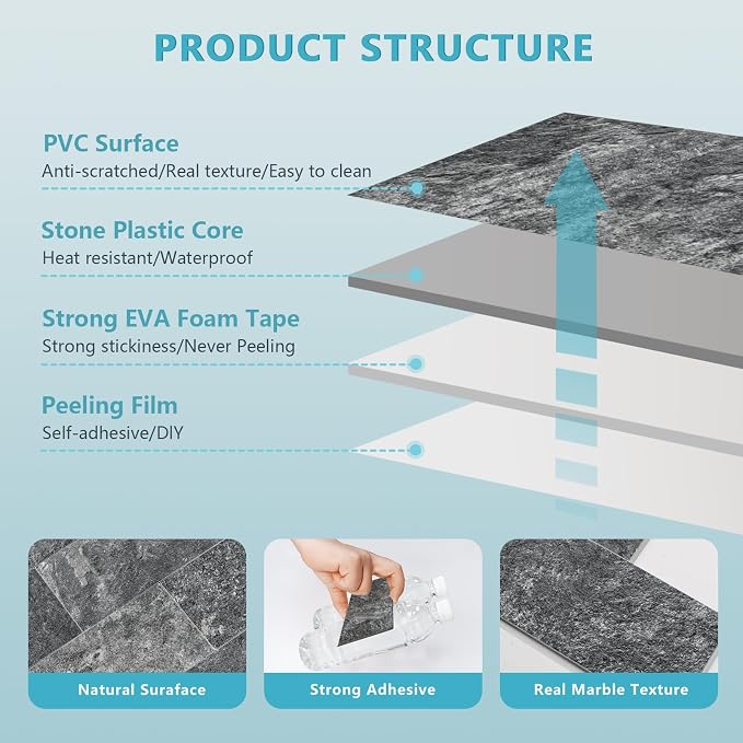Vamos Tile 100 Pieces Peel and Stick Backsplash Tiles, 3" x 6" PVC Subway Tile, Black Slate Stick on Backsplash Tiles for Kitchen/Bathroom/Fireplace/Laundry/Camper