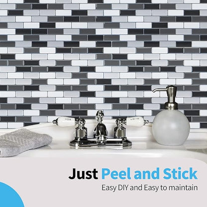 Art3d Peel and Stick Wall Tile for Kitchen/Bathroom Backsplash, 12"x12", Black-White (6 Pack)