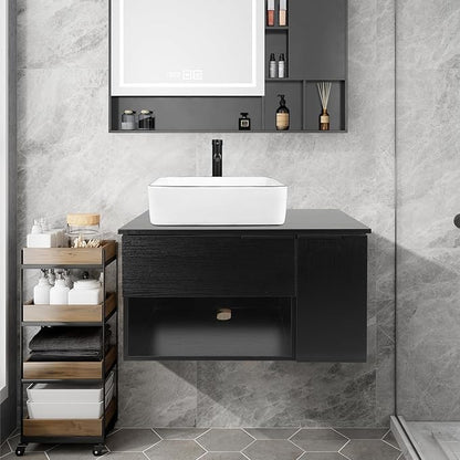 28 Inch Black Floating Bathroom Vanity with 1-Door and 1-Drawer, Modern Wall Mounted Cabinet Without Sink