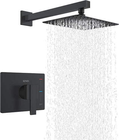 KENES Matte Black Shower Faucet Set, Square Shower Head and Handle Set | Shower Faucet with 10-Inch Rain Shower Head, Square Shower System, Valve Included, Lead-Free cUPC & NSF Certified, Stainless