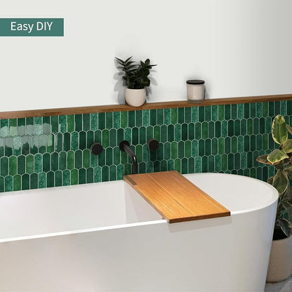10-Sheet Upgraded Thicker Peel and Stick Kitchen Backsplash Tiles | Waterproof Self-Adhesive Vinyl Wall Tile Stick on Backsplash for Kitchen,Bathroom,Fireplace and RV(Forest Green,12"×12")