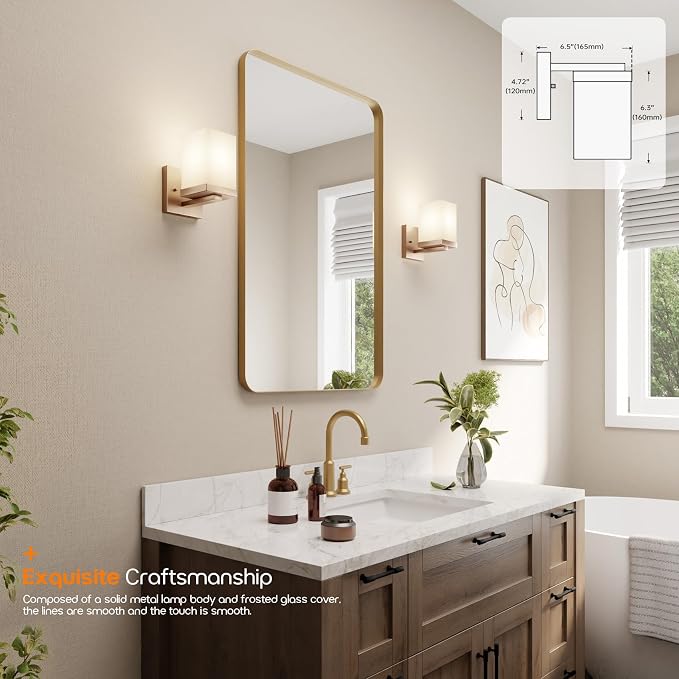 Wall Sconce Over Mirror Champagne Bronze Bathroom Vanity Lighting Fixtures with White Frosted Glass, Wall Lamp for Powder Room Entrance, T003CPG-L1