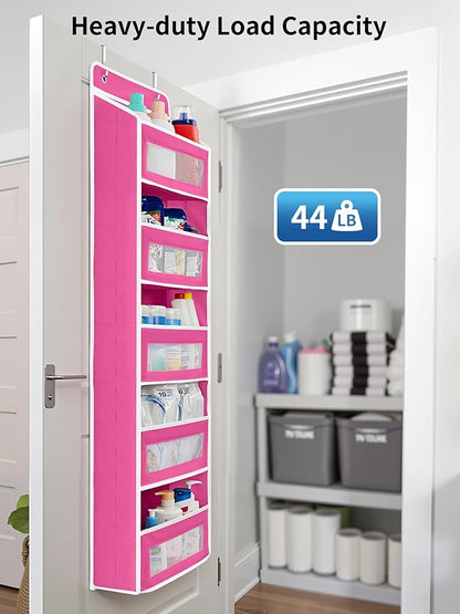 JARLINK Over the Door Organizer for Bedroom, Bathroom, 5 Shelf Rose Pink | Anti-Tilt Design, 44 lb Load Capacity, Hanging Door Organizer with 5 Large Capacity Pockets, Behind Door Storage for Nursery