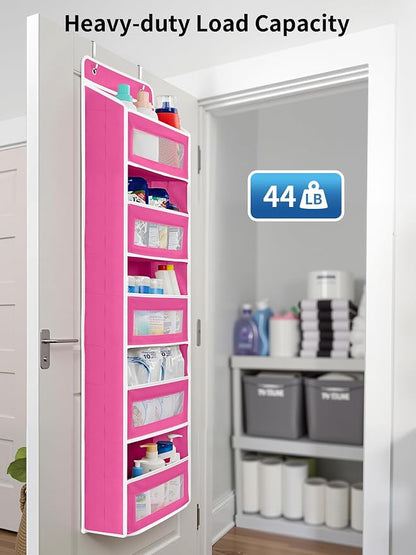 JARLINK Over the Door Organizer for Bathroom, 5 Shelf Rose Pink, 2 Pack | Anti-Tilt Design, 44 lb Load Capacity, Hanging Door Organizer with 5 Large Capacity Pockets, Behind Door Storage for Nursery