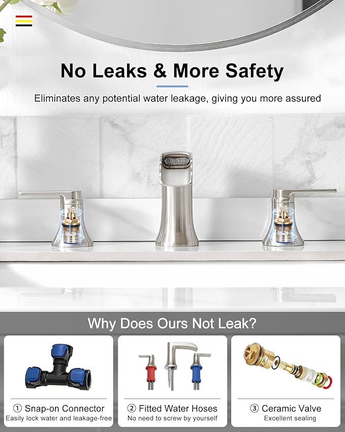 Brushed Nickel Widespread Bathroom Faucet, 2 Handles Waterfall Faucet, Bathroom Faucets for Sink 3 Hole, 8 Inch Solid Brass Bathroom Sink Faucets for Vanity Lavatory Restroom with Pop Up Drain