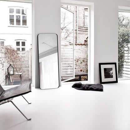 Rectangle Full Length Mirror 18"x48" Long Black Wall Mirror for Bathroom | Black Rectangle Mirror Metal Frame Wall Mirror Decorative Rustic Full Body Dressing Mirror Hanging for Decor Bedroom Entryway