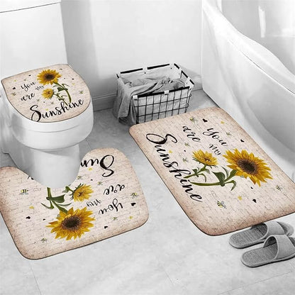 AZHM 4pcs Sunflower Shower Curtain Set with Rugs You are My Sunshine Bathroom Decor Set Bathroom Curtains Shower with 12 Hooks