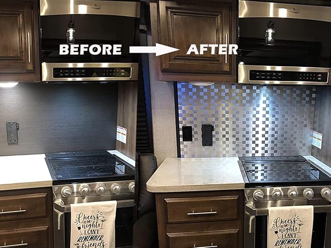 Yipscazo 20-Sheets Stainless Steel Peel and Stick Backsplash for Kitchen, 12''x12'' Stick on Backsplash Metal Smart Tiles for Bathroom and Laundry Walls