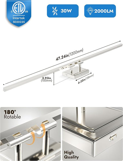 48 Inch Modern Bathroom Light Fixture, 30W 5CCT Dimmable LED Chrome Bathroom Vanity Lights Over Mirror, Vanity Lights for Bathrooms Restroom Mirror- ETL Certified