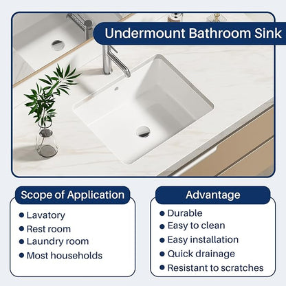 Enbol 20x16 inch Undermount Bathroom Sinks Rectangular White Porcelain Vessel Sink Modern Under Counter Lavatory Basin ECU1713