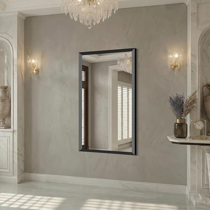 DESBING Large Bathroom Mirror for Over Sink, 50” x 30” Black Rectangle Bathroom Mirrors for Double Vanity, Metal Ribbed Textured Framed Wall Mirror for Bathroom, Living Room, Bedroom,Dressing Room