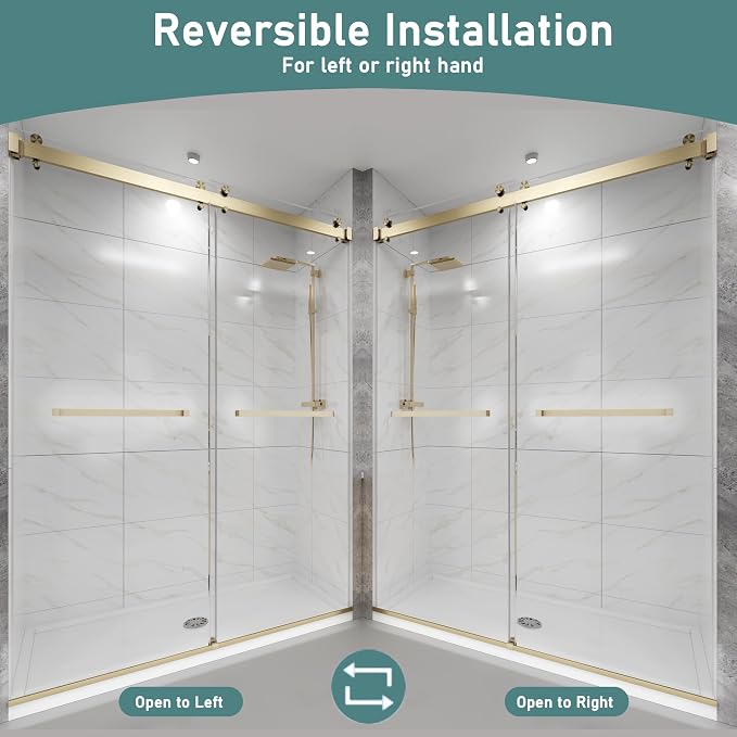 49-54" W x 76" H Frameless Double Sliding Shower Door for Walk-in Shower,5/16" (8mm) SGCC Certified Clear Tempered Safety Glass,Easy-Clean Coating,Quiet Heavy-Duty Roller System, Brushed Gold
