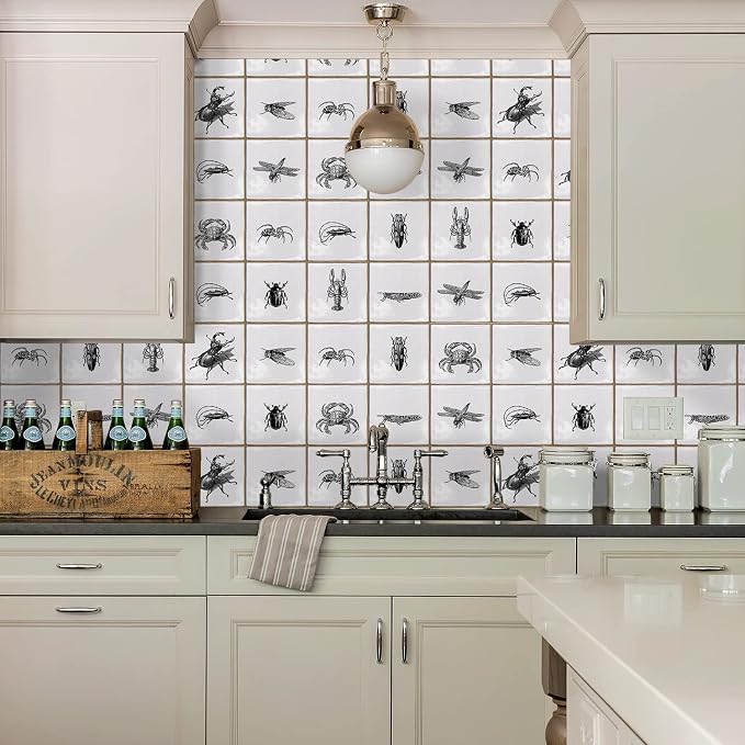 Alwayspon Vinyl Sticker Peel and Stick, Self-Adhesive Wall Tile Transfers Backsplash Sticker Decal for Kitchen Bathroom, 6x6inch/15x15cm 30Pcs, Insects T035