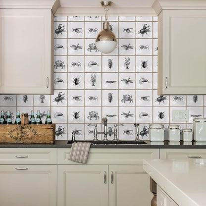 Alwayspon Vinyl Sticker Peel and Stick, Self-Adhesive Wall Tile Transfers Backsplash Sticker Decal for Kitchen Bathroom, 6x6inch/15x15cm 30Pcs, Insects T035