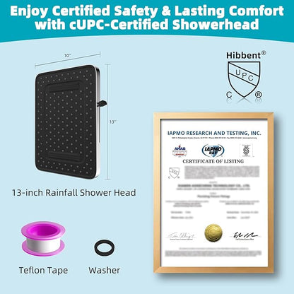 Hibbent cUPC Certified 5 Spray Modes Shower Head, 13'' High Pressure Large Rainfall Shower Head, High Flow Waterfall Bathroom Fixed Showerheads with Adjustable Swivel Ball Joint, Chrome