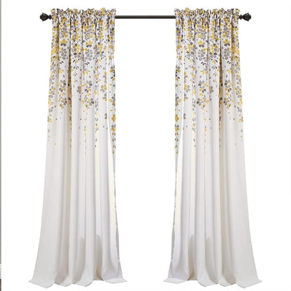Lush Decor Weeping Flower Light Filtering Window Curtain Panels, Pair, 52"W x 108"L + 2" Header, Yellow & Gray - Charming Modern Floral Curtains for Living Room, Dining Room, & Bedroom