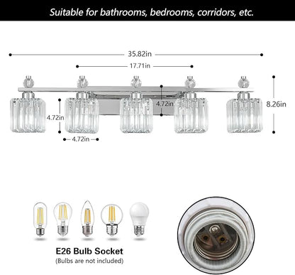 Vanity Lights 5-Light Modern Crystal Vanity Light Chrome Bathroom Light Fixtures Over Mirror Crystal Bathroom Vanity Lighting Fixtures