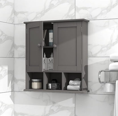 TaoHFE Grey Bathroom Cabinet,Bathroom Wall Cabinet with 2 Door Adjustable Shelves,Over The Toilet Storage Cabinet,Bathroom Cabinet Wall Mounted,Medicine Cabinets for Laundry Room Kitchen
