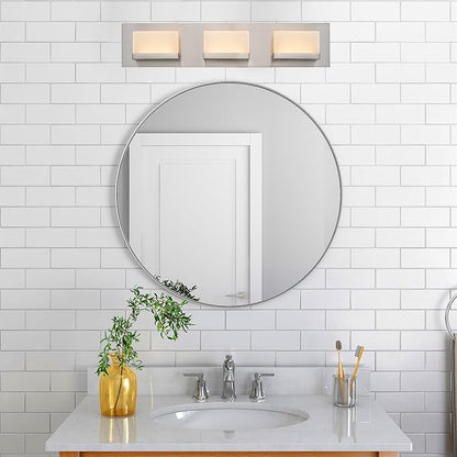 Kira Home Everett 24" Modern Integrated LED 3-Light Bathroom Vanity Light | 30W 3000K Warm White Light, Minimalist Bathroom Wall Sconce with Frosted Acrylic Blocks, Brushed Nickel Finish