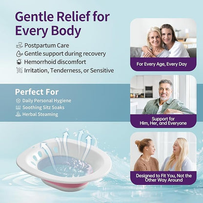 RUGUO Sitz Bath for Toilet Seat - Yoni Steam Seat - Sitz Bath for Hemorrhoids and Postpartum Care - Portable Bidet BPA Free - Foldable Basin for Epsom Salt Soak - Pink