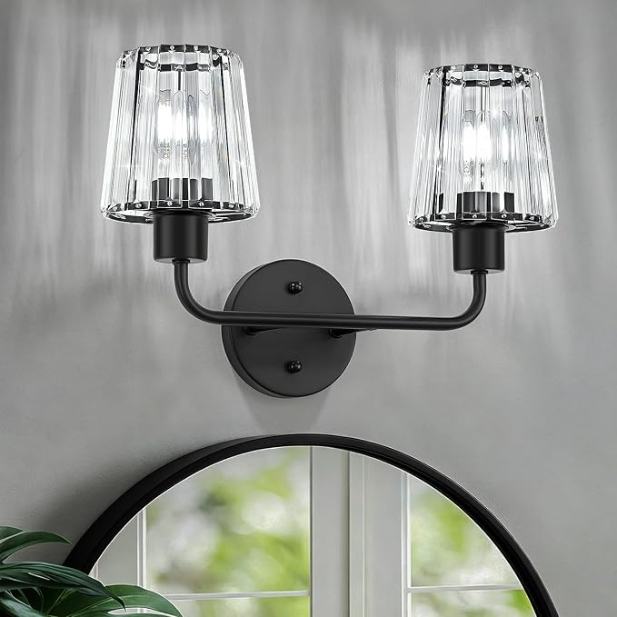 2-Light Crystal Vanity Light Fixtures, Black Bathroom Vanity Light