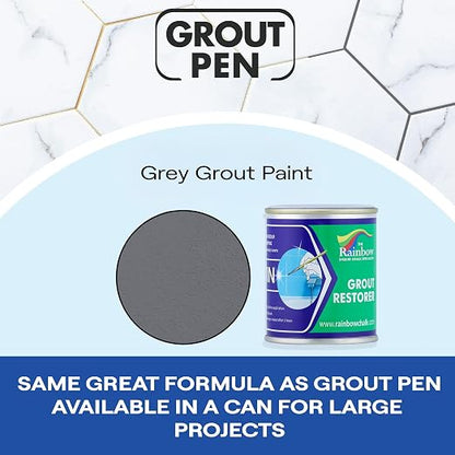 Grout Pen Grout Paint for Tile, Floor & Shower - Grey - 125ml (4.2oz) | Waterproof Paint Grout Refresh Restorer for Kitchen & Bathroom Tiles - Can Size for Larger Projects