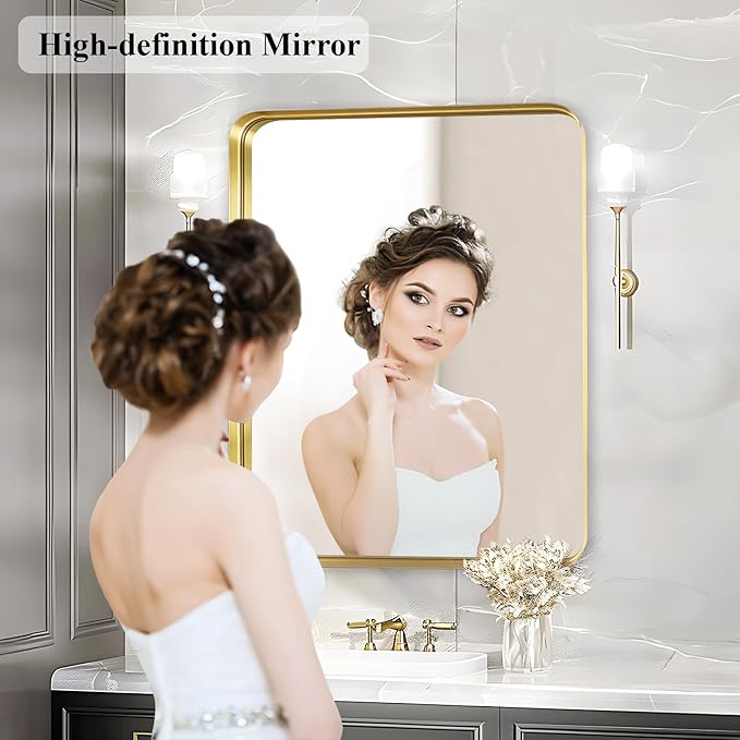 Fabuday Gold Bathroom Mirror - 30x36 Inch Over Sink Wall Mirrors for Bathroom, Rectangle Vanity Mirror for Bedroom, Living Room, Entryway, Horizontal or Vertical Hanging
