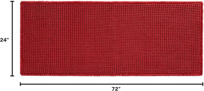 TYUU Waffle Runner Rug Bathroom, Long Boho Bath Mat, 72x24 Burgundy | Super Absorbent Quick Dry Bath Rug, Non-Slip Backing, Soft Waffle Washable Farmhouse Bathroom Mats, Tub, Shower & Home Decor