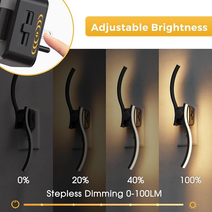 L LOHAS LED Night Light, 2 Pack Night Lights Plug into Wall | Modern Wall Sconces with Dusk to Dawn Sensor, Dimmable Wave Plug in Night Light, 3000K Soft White for Bedroom Living Room