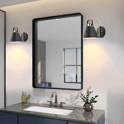 PAZALA Bathroom Sconces Set of 2, Black and Gold Wall Sconces Set of Two, Bathroom Vanity Light with Rotatable Metal Shade, Modern Farmhouse Wall Light Fixtures for Bath Mirror Bedroom Stair Hallway