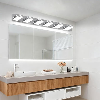 LED Modern Bathroom Vanity Light Fixtures, 6-Light 40-inch Dimmable Chrome Vanity Lights for Bathroom Lighting Fixtures Over Mirror, with 350° Rotatable Heads (Cool White 6000K)