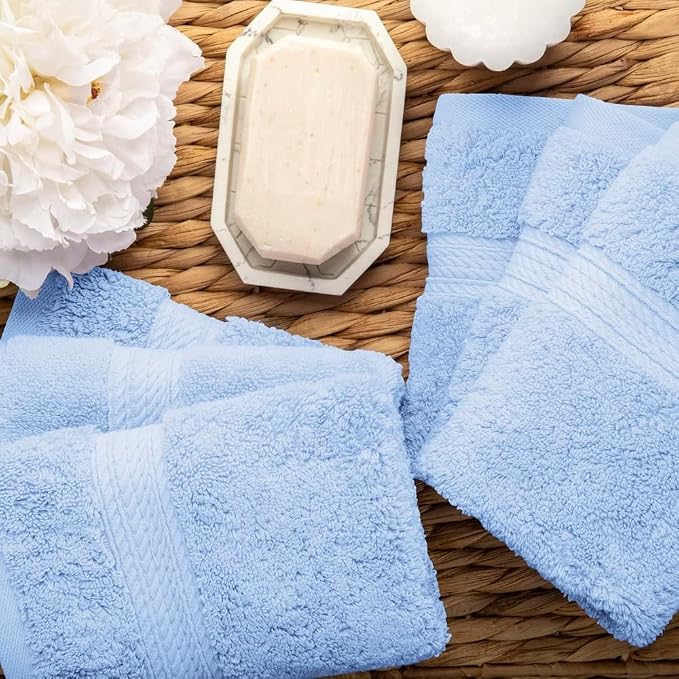 Superior Egyptian Cotton Plush & Absorbent, Face Towel Set of 6, Light Blue | Quick Dry, Soft Luxury Towel Set, Bath Essentials for Bathroom, Guest Bath, Spa, 2 Piece Face, Madeline Towels