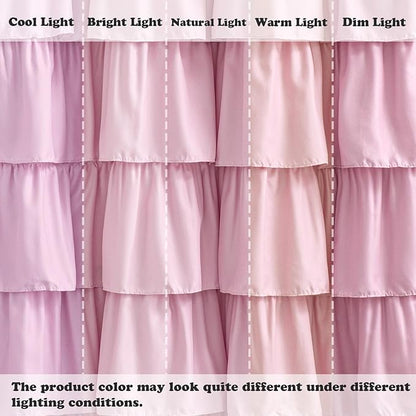 Seasonwood Pink Ruffle Shower Curtain Cute Girly Shower Curtain Farmhouse Vintage Handcrafted Rustic Decorative Fabric Shower Curtains for Bathroom, 72" x 72"