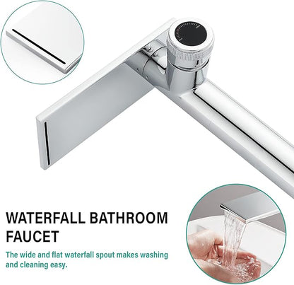 becola Modern Chrome Bathroom Faucet，Tall Waterfall Faucet for Bathroom Sink，Single Hole Cold and Hot Basin Mixer Tap，Single Handle Vanity Faucet with Adjust Knobs and Two Supply Lines