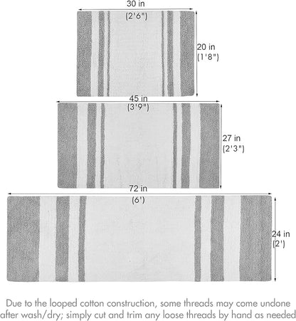 Madison Park Reversible Spa Cotton Bath Rug 100%-Cotton Striped Ultra Soft Water Absorbent, Fast Drying, Bath-Mats, Non-Slip Absorbent Quick Dry Mats for Tub, Shower Room, and Bathroom, 24x72, Grey | Quick Dry, Ultra Soft, Pile, Machine Washable, Plush...
