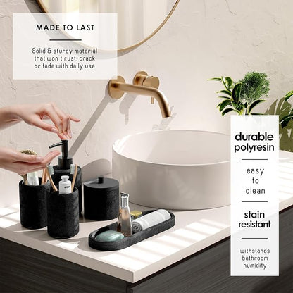 Clara Clark Bathroom Set - Black Bathroom Accessories Set, 19PC Bathroom Accessory Set, Bathroom Sets with Shower Curtain Set, Soap Dispenser & Toothbrush Holder