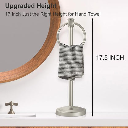 Hoimpro Hand Towel Holder Free Standing Towel Bar Brushed Nickel | Hanging Floor Hand Towel Rack Ring, for Bathroom Kitchen Vanity Countertops, Hardware Accessories SUS 304 Heavy-Duty Base