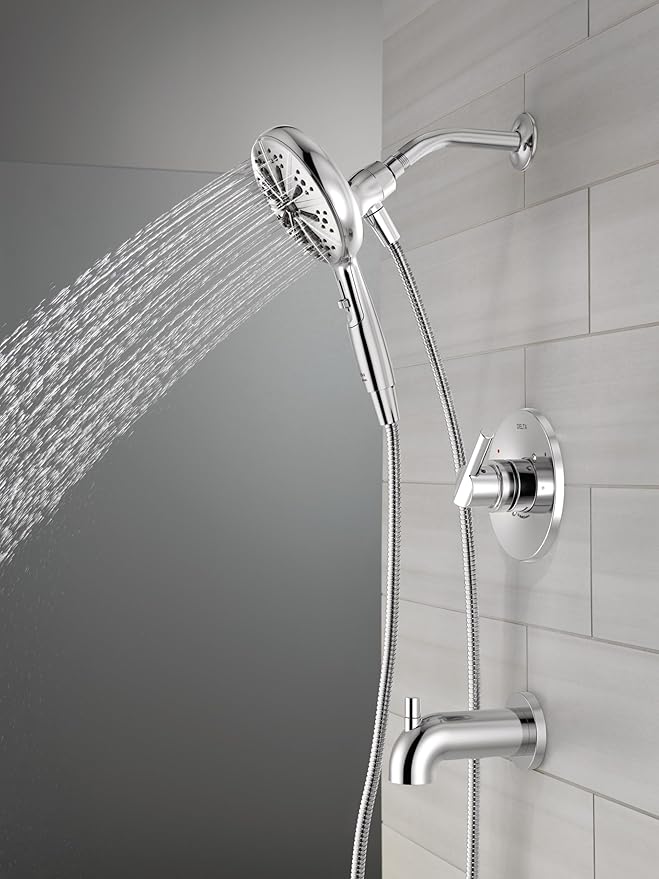 Delta Nicoli 14 Series Chrome Bathtub Shower Faucet Set with Handheld Shower Head, Valve Trim Kit, Chrome 144749-HS (Valve Included)
