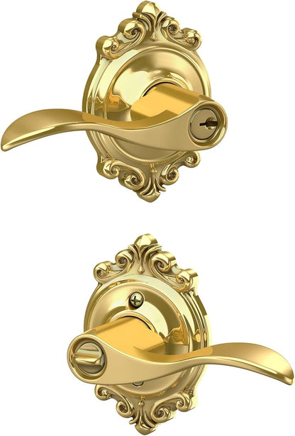 SCHLAGE Accent Lever with Brookshire Trim Keyed Entry Lock in Bright Brass