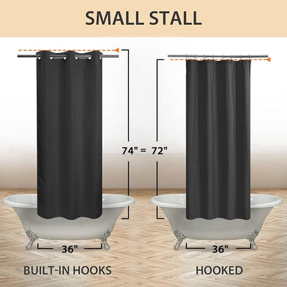 River Dream No Hook Stall Shower Curtain or Liner Microfiber Black, 36x74 | Waterproof Small Fabric Shower Curtain Set for Narrow Stall, Bottom Magnets, Soft & Machine Washable, 36W x 74H