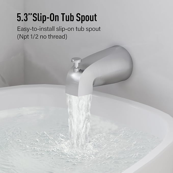 Esnbia Brushed Nickel Shower Faucet Set: 6" Rain Head, Valve & Trim Kit | Complete tub and shower trim kit with 6inch rainfall head, single-handle control, tub spout, and valve. Brushed Nickel finish