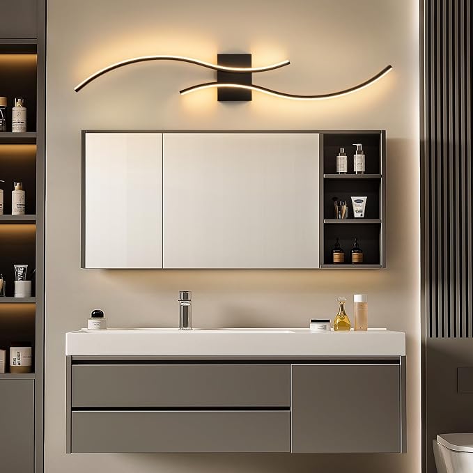 CANEOE Modern Led Wall Light, 39inch Black Indoor Led Wall Sconce Lighting, Bathroom Vanity Light Fixtures Over Mirror for Living Room Hallway Bedroom Bedside Wall Lamp (Warm White, 3000K)