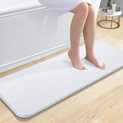 OLANLY Bathroom Runner Rugs 47x17, Extra Soft Absorbent Chenille Bath Rugs | White, Quick-Drying Rubber Backing, Machine Washable Long Bath Mat for Bathroom Floor, Tub and Shower, Home Decor Accessories