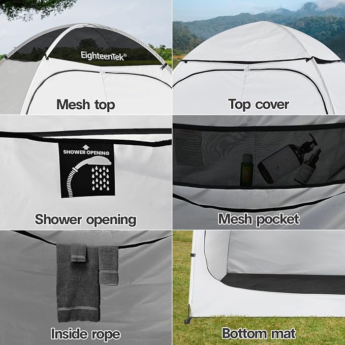 EighteenTek® Shower Tent Changing Room 2 Rooms Outdoor Pop Up Camping Portable Privacy Dressing Shelter 83"x43"x80"H